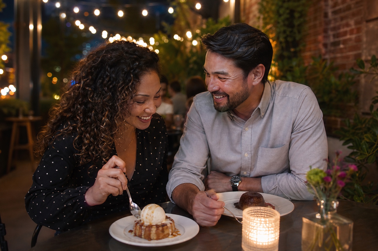 Houston anniversary date night with romantic warm city lights