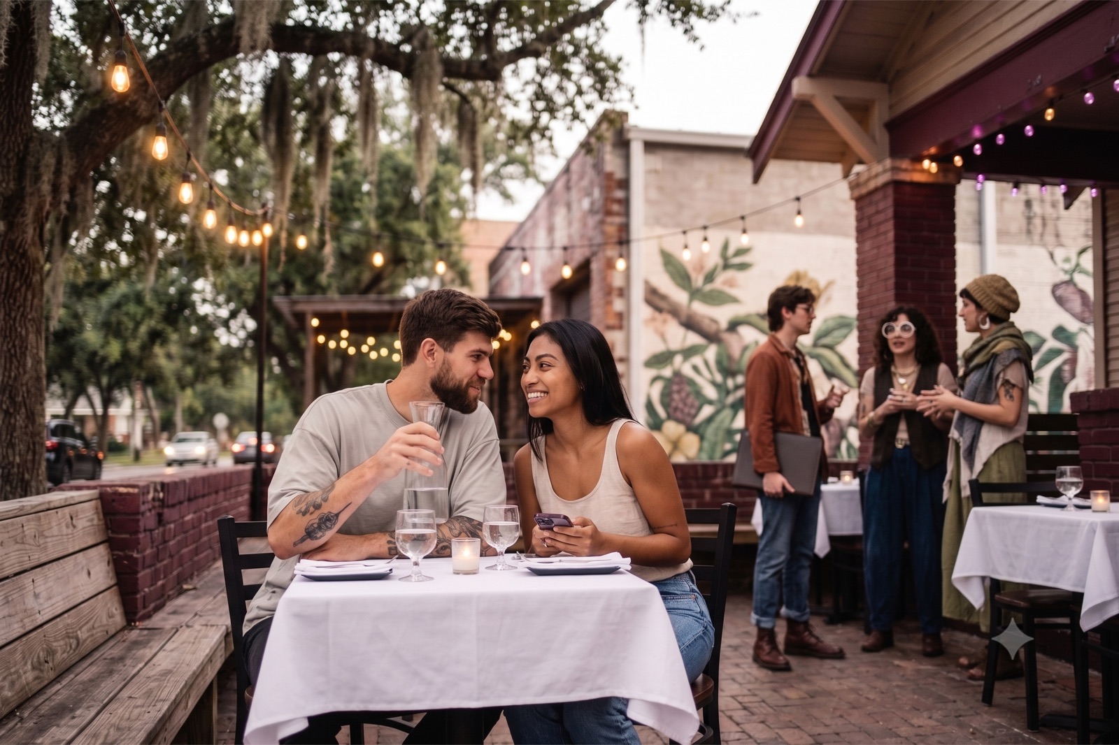 Cheap Houston date idea with couples walking through the city