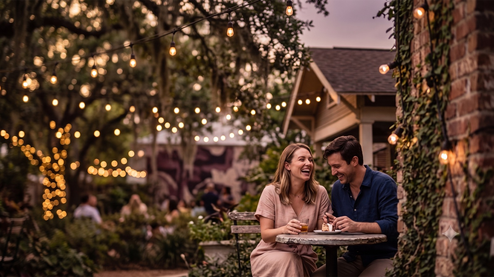 Montrose Houston date night with warm patio lights